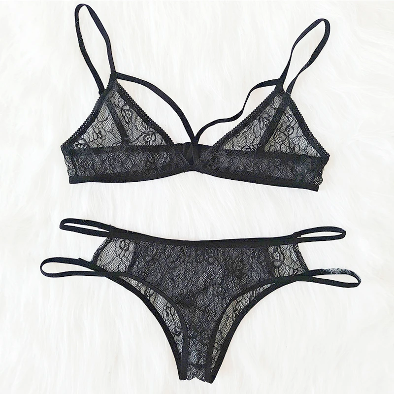 

Sexy Ultra-thin Bra Underwear Female Set Transparent Lace Bralette Briefs Set Hollow Out Comfortable Bra Panties Set Lingerie