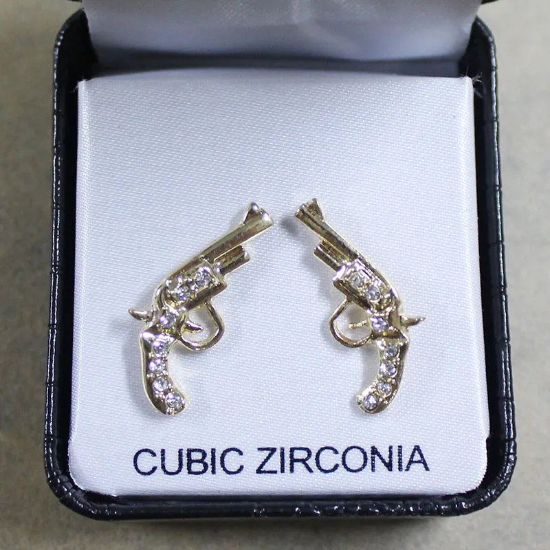 

LZE-06 Zinc Alloy Rhinestone Fashion Personality Punk Gun Shaped Weapon Women Female Stud Earrings