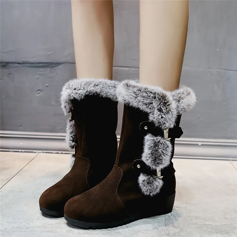 

SIKETU Women Suede Solid Color Round Toe Wedges Shoes Keep Warm Buckle Strap Snow Boots winter women shoes A30
