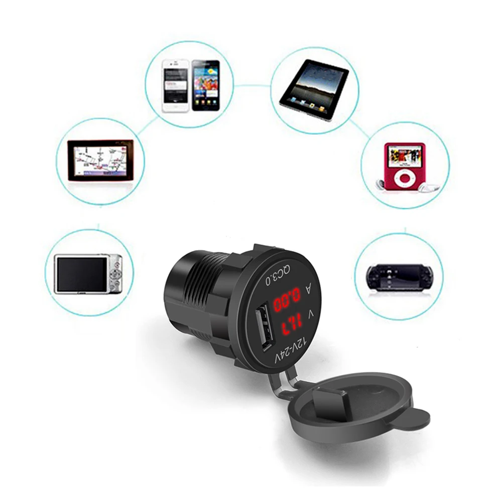 QC3.0 USB зарядное устройство для телефона светодиодный автомобильный вольтметр