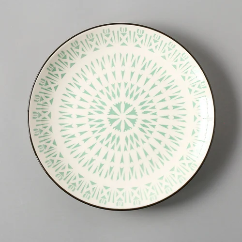 Керамическая тарелка, бытовая тарелка для завтрака, обеденная сервировочная тарелка, креативная суши-посуда, фруктовое блюдо, овощной поднос, геометрический цветок - Цвет: O