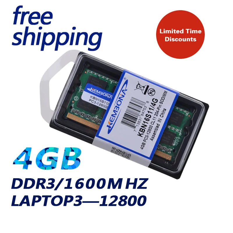 Vente KEMBONA Mémoire RAM 4 GB DDR3 1600 MHz DDR3 Memoria DRAM pour Ordinateur Portable Portable 100% D origine puces