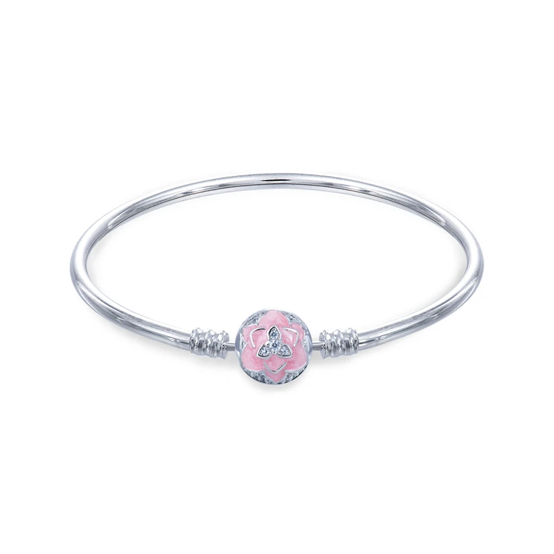 Браслет с розовой краска с узором даффодил с цирконом браслеты из стерлингового серебра 925 пробы JCL003 - Окраска металла: Hard bracelet
