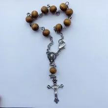 48 шт./упак. 6 мм деревянный браслет четки, парфюмированный браслеты из дерева с запах роз, Девы Марии центральной части и бенедиктинский крест