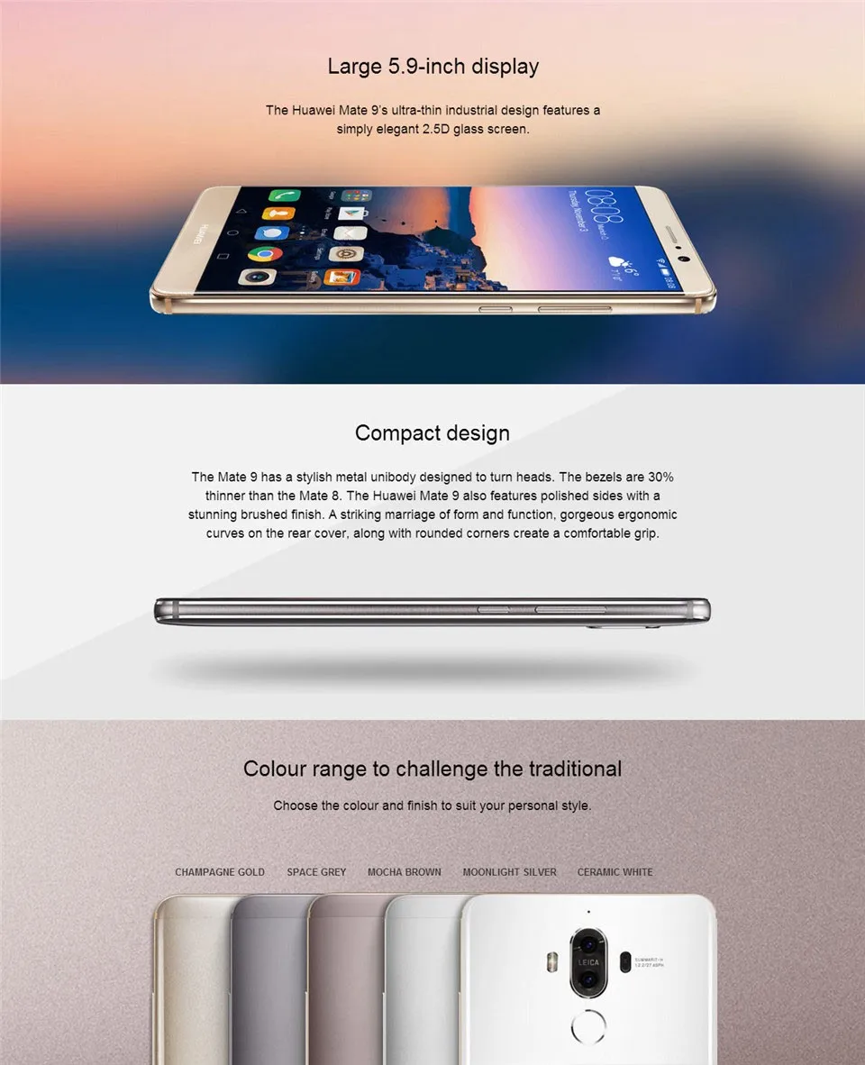 best huawei cell phone International Firmware HuaWei Mate 9 4G LTE Cell Phone Kirin 960 Android 7.0 5.9" FHD 1920X1080 6GB RAM 128GB ROM 20.0MP NFC latest cellphone of huawei