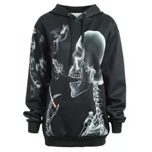 Бег куртки Для женщин Дамы с длинным рукавом Череп карман кенгуру балахон Топ Свободные топы Хэллоуин вечерние Прохладный личности#2o1# F