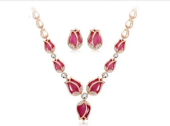 

SBY1800 Fashion Joker Solid Geometry Pedant Necklace Jewel Box Necklace Stud Earrings Flower Red Jewelry Sets Choker Collar