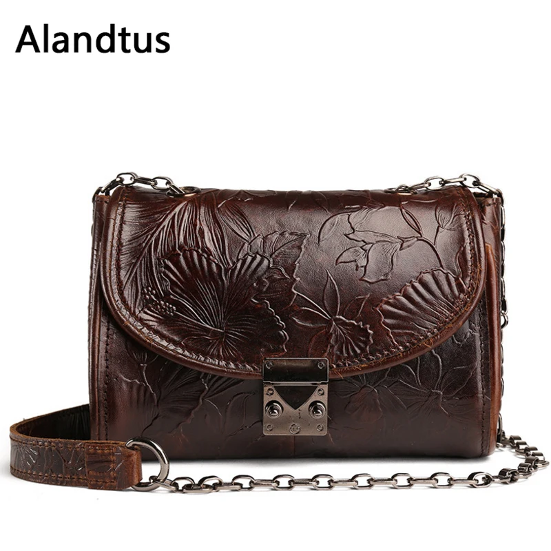 

Alandtus Crossbody Bags For Women Vintage Small Shoulder Bag Chain Soft Leather Ladies Casual Messenger Bag Bolsa Feminina