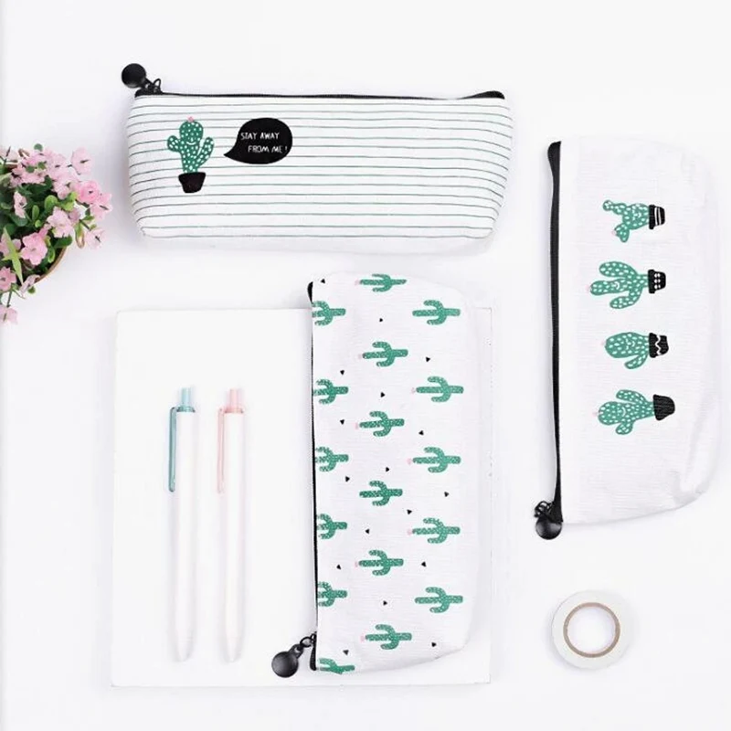 Canvas Cactus Pattern Makeup Bag Creative Beauty Cosmetic Bag Women Storage Pouch  Multifunction Make Up Case Necessarie