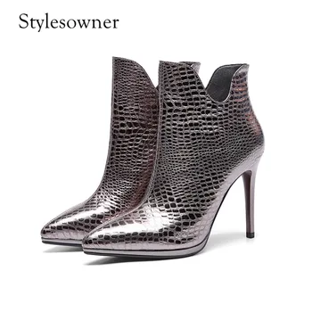 

Stylesowner Hot Style High-end Western Black Woman Boots Thin Heels Super High Pointed Toe Fashion Concise Ankle Boots Female