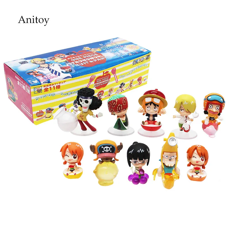 

10pce/set ONE PIECE Strong World Fruit Party Luffy Nami Zoro Chopper Robin Sanji Usopp Brook Franky PVC Figures 4.5-7cm KT4178