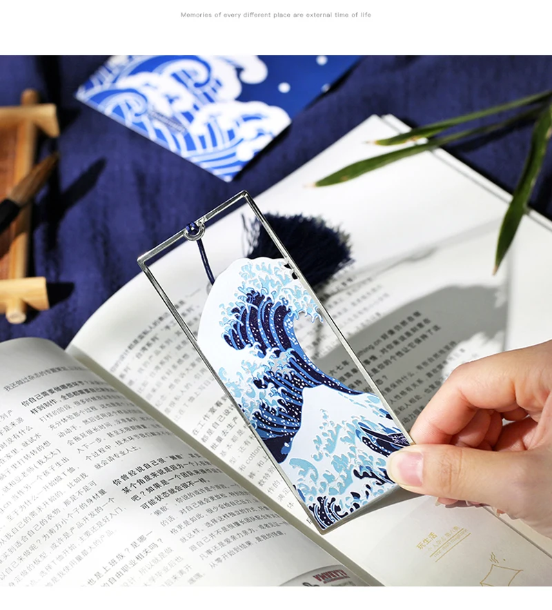 Винтажная металлическая Закладка в японском стиле Hokusai The Great Wave Off Kanagawa, длинная книжка с кисточкой, школьные офисные принадлежности