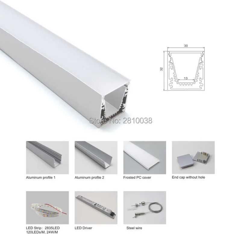 30X2 м наборы/партия 6000 СЕРИЯ led профиль корпус квадратного типа светодиодный