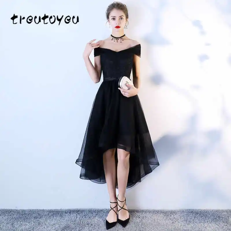 

Treutoyeu Sexy Tulle Dresses Solid Off The Shoulder Fashion Slash Neck Vestido Birthday Party Summer Banquet Dress Women D003