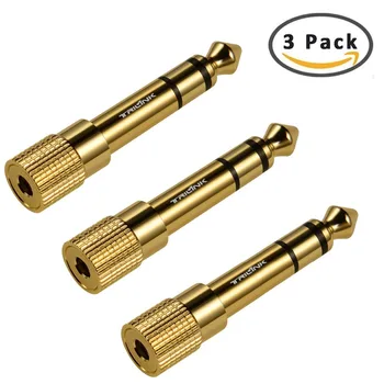 

Stereo Audio Adapter [Gold-plated Pure Copper ] 6.35mm (1/4 inch) Male to 3.5mm (1/8 inch) Female Headphone Jack Plug, 3 Pack