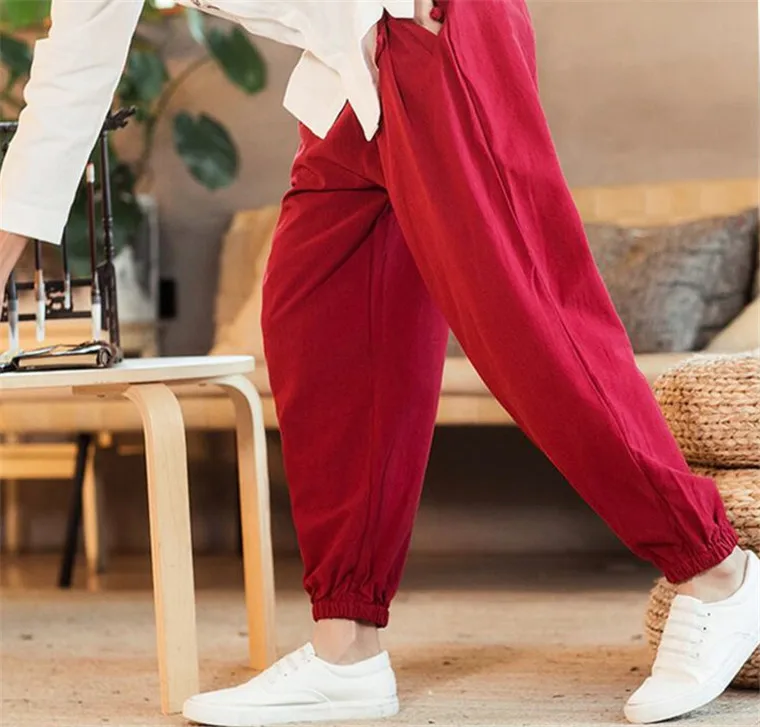 Plus Size Cotton Linen Harem Pants Mens Jogger Pants 2022 Male Casual Autunm wide leg Pants M- 6XL 7XL Trousers black white red joggers sweatpants