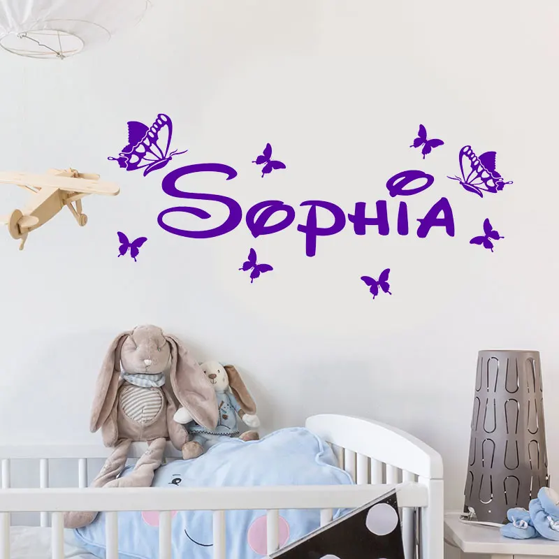 

Personalized Girls Name Vinyl Wall Sticker Home Decor Kids Room Butterflies Decals Custom Name Nursery Bedroom Decoration 3N12