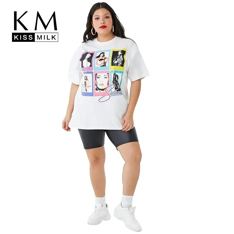 

Kissmilk 2019 New Solid White Simplicity European American Style Commuter Plus Size Hot Sale Ladies Casual Fit T Shirt