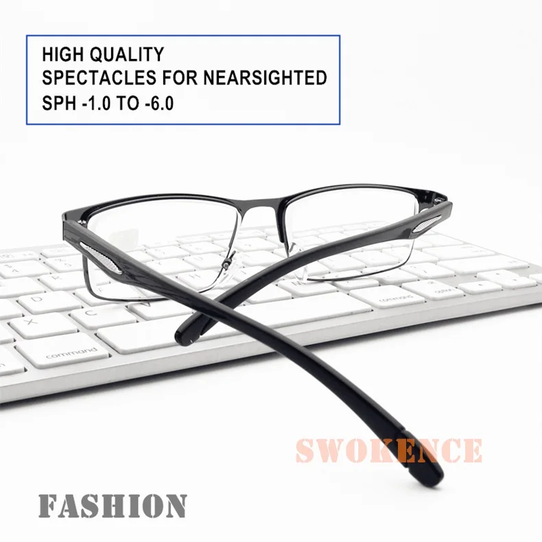 SWOKENCE Diopter-1.0 to-6.0 Finished Myopia Glasses Men Women Fashion Alloy Frame Spectacles For Myopia End Products F174