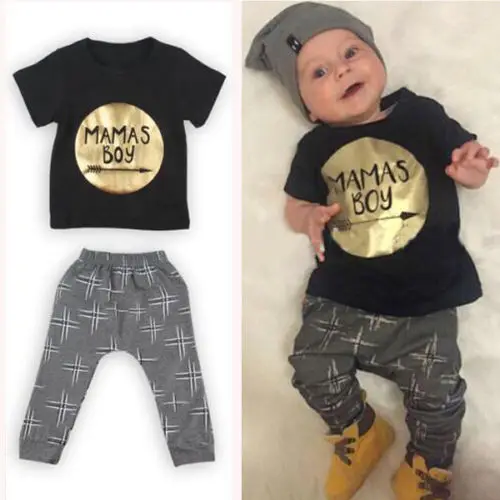 NEW-Mama-039-s-BOY-Infant-Baby-Boys-Kids-Clothes-T-shirt-Tops-Long-Pants-Outfit-Set
