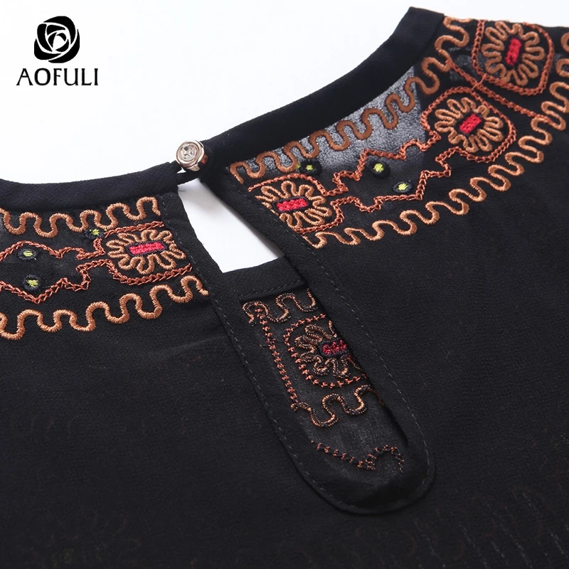 Женские шифоновые блузки AOFULI большие размеры XL/XXL с коротким рукавом черного