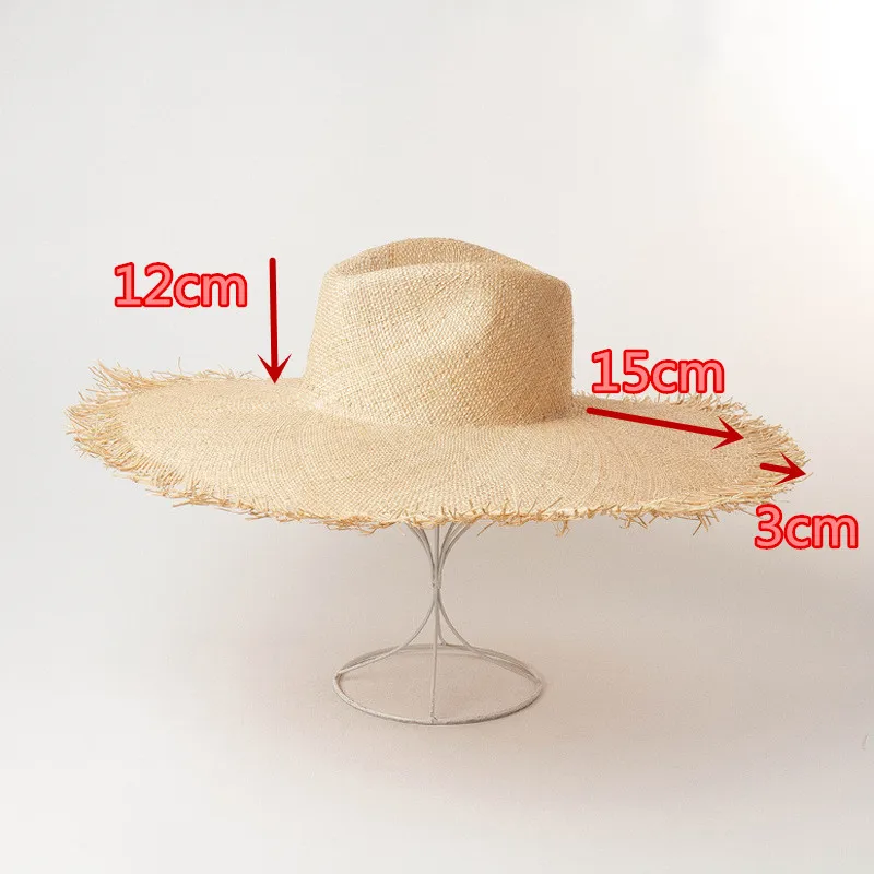 

01907-HH7365 HANDMADE natural Treasure grass solid big brim holiday fedoras cap men women leisure beach panama jazz hat