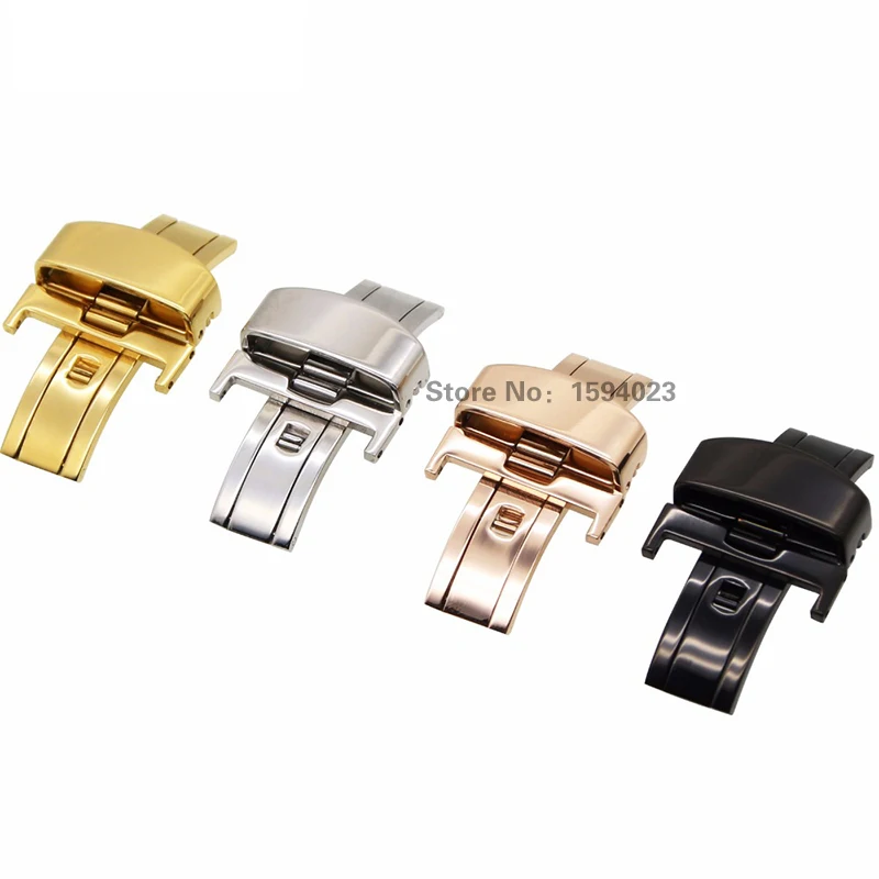 

10-22mm Butterfly Metal Deployment RoseGold Polished Strap Stainless Steel Watch Buckle Buckle Montre 10 mm 12 mm 14 mm