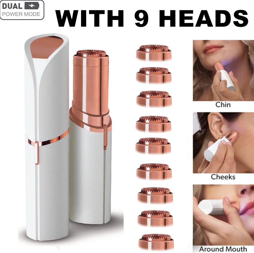 Продажа Леди USB для удаления волос на лице + 9 головок Depilador губная помада Depilacion Эпиляторы Леди для женщин средства ухода за кожей