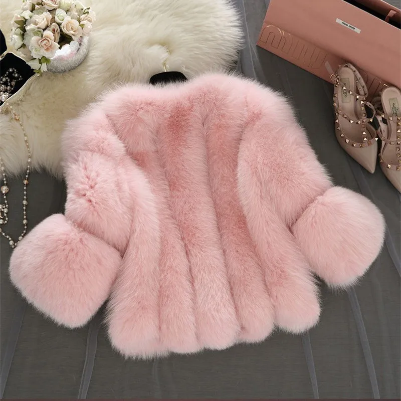 Fourrure Imitation Taille Casaco Décontracté Manteau Paragraphe pink Chaleureux Gray 2018 Court Hiver Luxe white A853 Manches Automne Renard De Sept Femmes Pele Grande 85q50wT