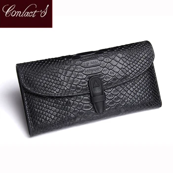 

Genuine Leather Clutch Wallets Women Serpentine Pattern Cell Phone Bag Removable Design Zip Coin Purse Card Holder Travel Wallet