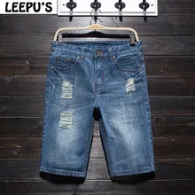 LEEPU S Brand 2017 summer new style men s ripped jeans hole five minutes pants Moustache