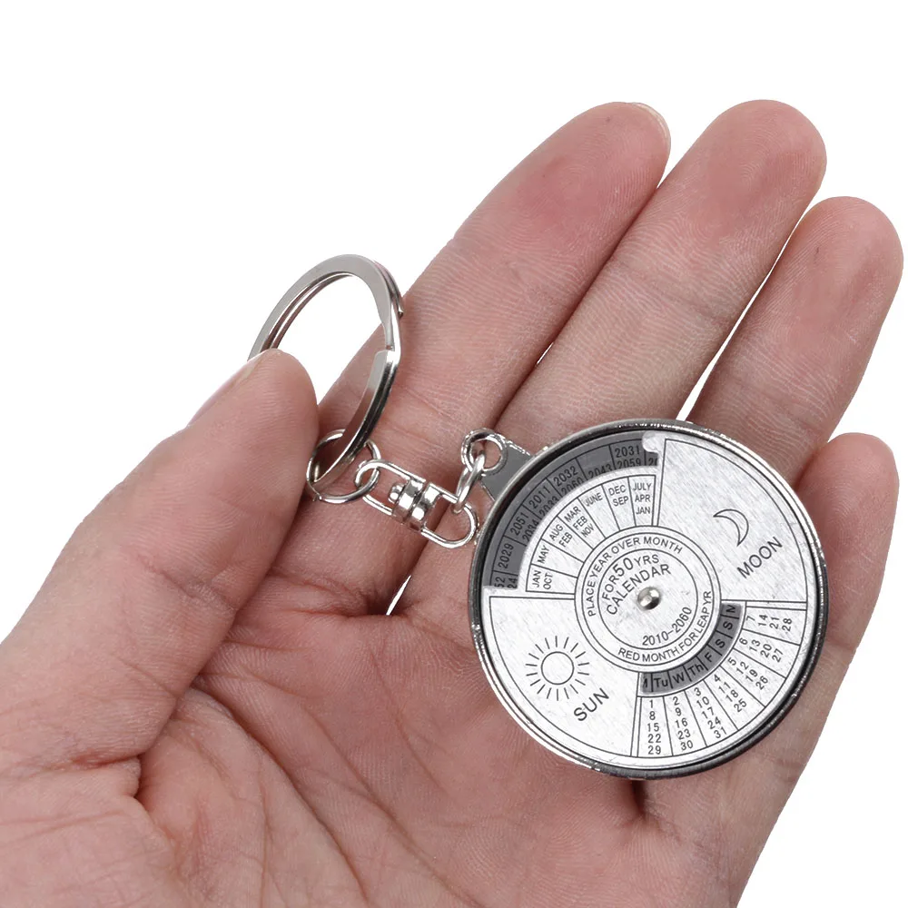 

50 Years Perpetual Calendar Keyring Keychain Silver Alloy Key Chain Key Ring Keyfob Metal Calendar Compass Key Chain