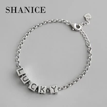 SHANICE 925 стерлингового серебра счастливый Английский алфавит геометрический квадратный шарм браслеты для женщин модная Серебряная цепочка звено браслет