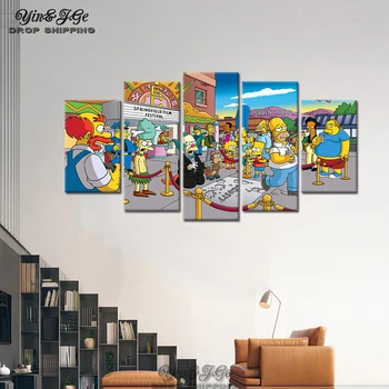 

Wall Picture For Bedroom HD Poster And Prints 5 Pieces Cartoon Simpsons Modular Canvas Painting Frame Top-Rated Artwork Decor