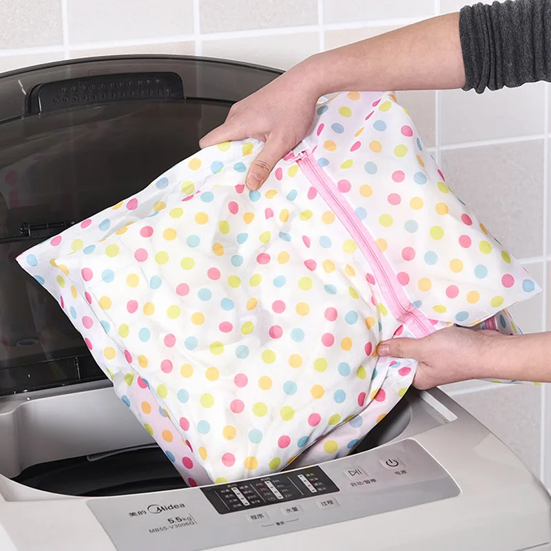 

Cute Pink Dots Zippered Mesh Laundry Bags Foldable Delicates Lingerie Bra Socks Underwear Washing Machine Clothes Protection Net