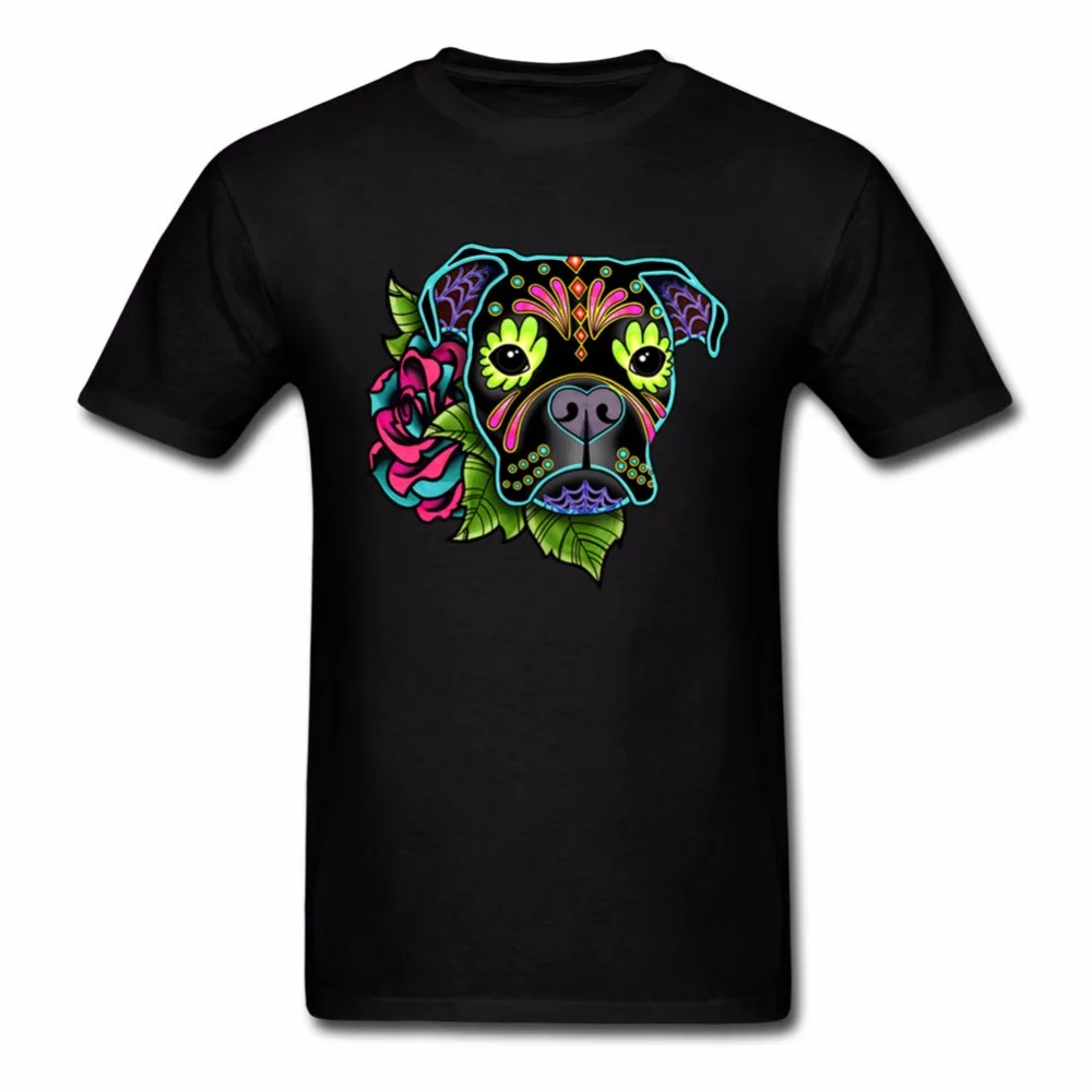 2018 новая футболка боксеры в Black-Day of the Dead Sugar Skull Dog Fun топ с коротким рукавом летняя