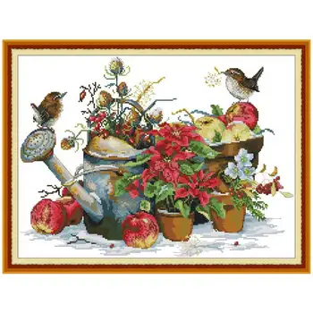 

14/16/18/27/28 Flower pot and birds counted 11CT 14CT Cross Stitch Set DIY DMC Chinese Cross-stitch Kit Embroidery Needlework