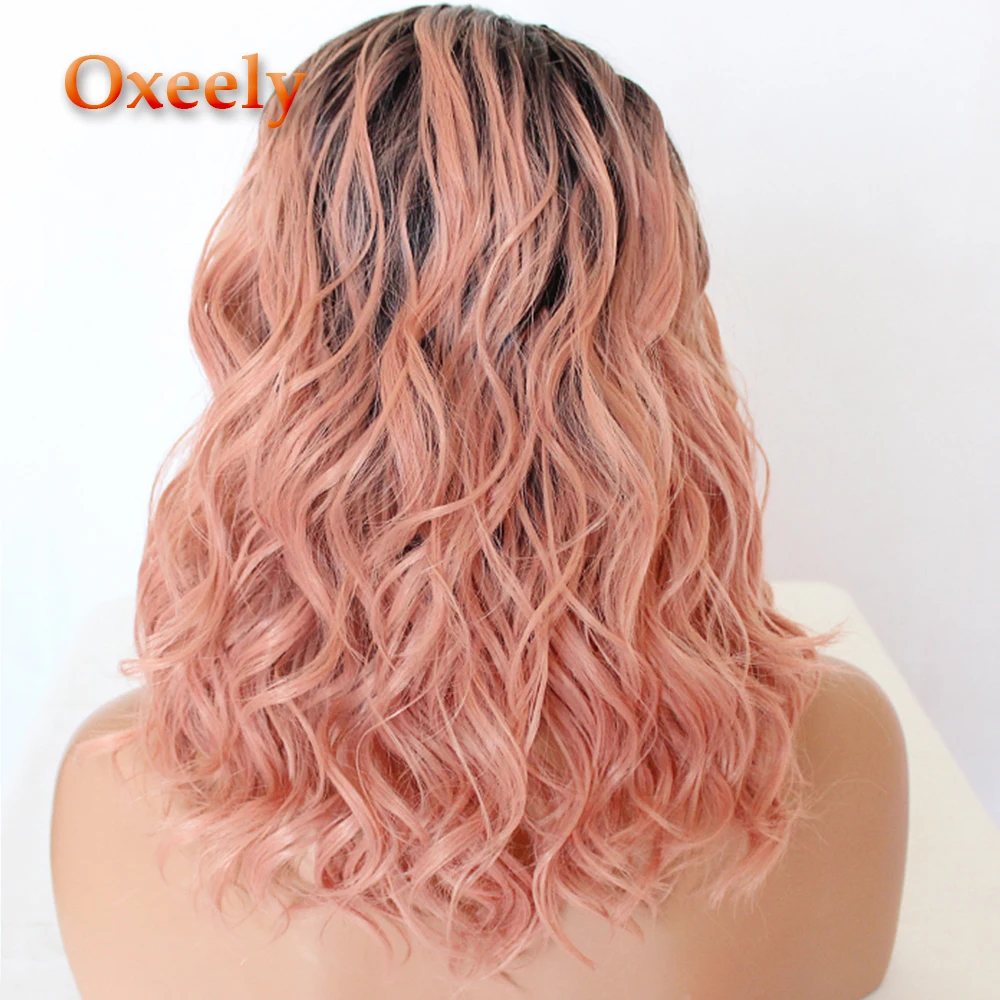 Oxeely короткие волосы боба розовый цвет кружева парики бесклеевая термостойкая волокно волос Боб волна синтетические волосы на фронте парики для черных женщин