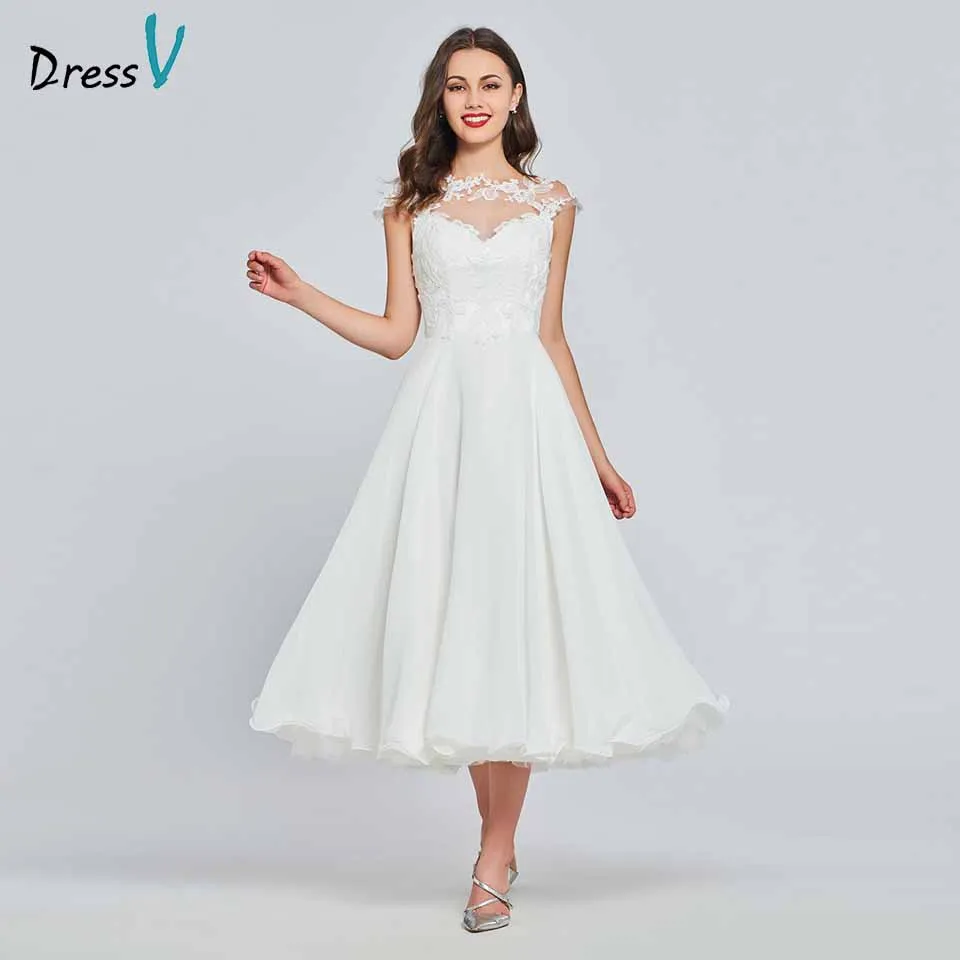 

Dressv ivory elegant scoop neck wedding dress a line lace cap sleeves ankle length bridal outdoor&church wedding dresses