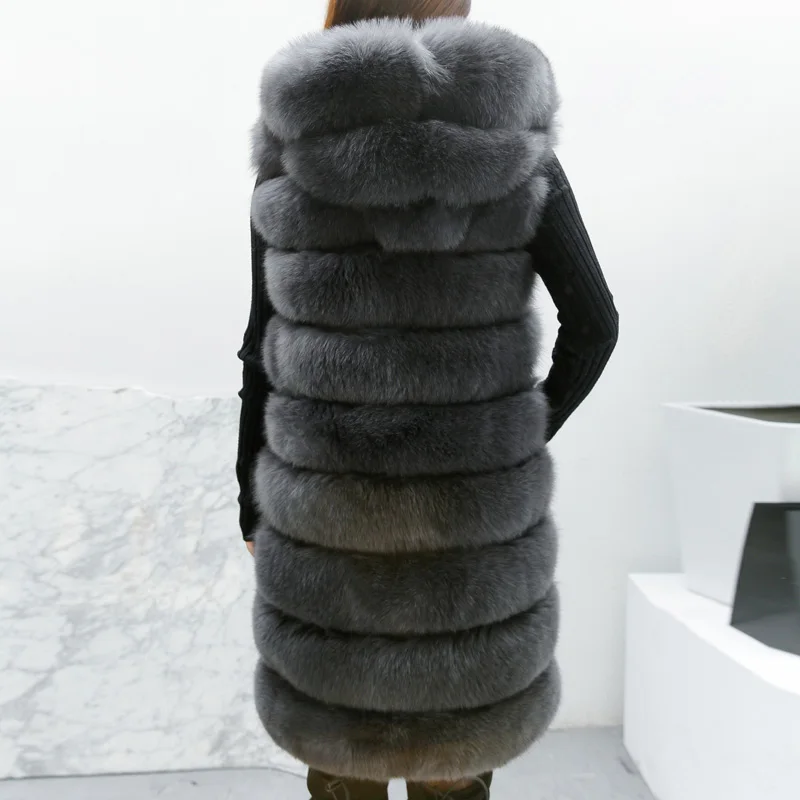 Perfect Cheap UPPIN 2019 New Fashion Fur Vest Women Winter With Hood Furry Cute Faux Fox Long Fur Vest Woman Plus Size Faux Fur Overcoat 2020 1