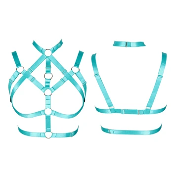 

Fashion Strappy Top Cage Lingerie Punk Rock Style Plus Size Elastic Breast Belt Harness Bra V-neck Halloween Rave Cosplay Wear