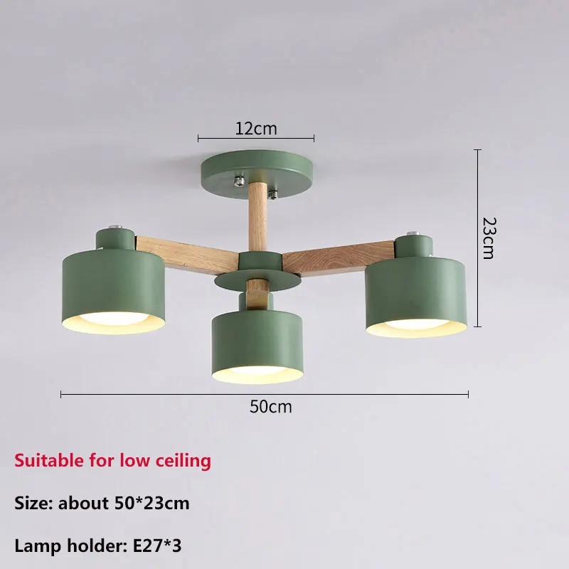 Деревянная люстра для прихожей освещение Скандинавская люстра с железным абажуром для гостиной современные деревянные люстры 90-260 в комплекте лампа - Цвет абажура: 3 light low green