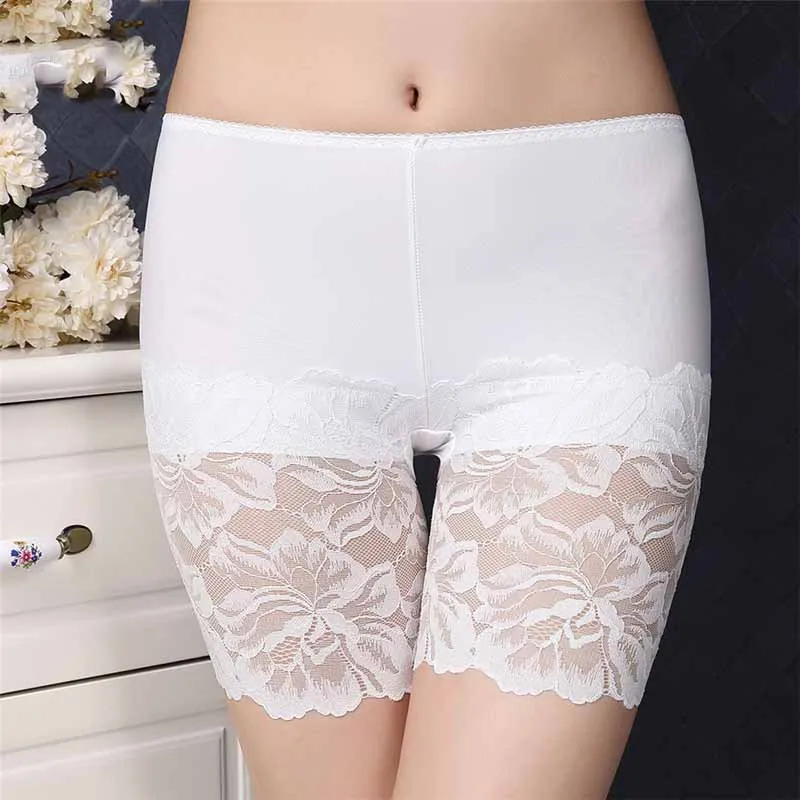 

Ladies Panties Ice Silk Traceless Lace Rose High Waist Anti-shine Comfortable Safety Pants Short Tights Under Dress for Women