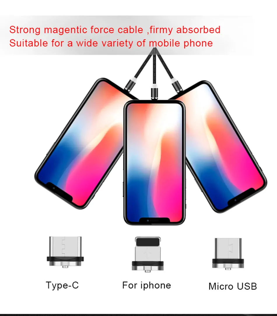 ACCEZZ 3 в 1 Магнитный Кабель зарядного устройства для iPhone XS XR 8 Plus зарядный Шнур Micro usb type-C для samsung S9 Line 1/2M