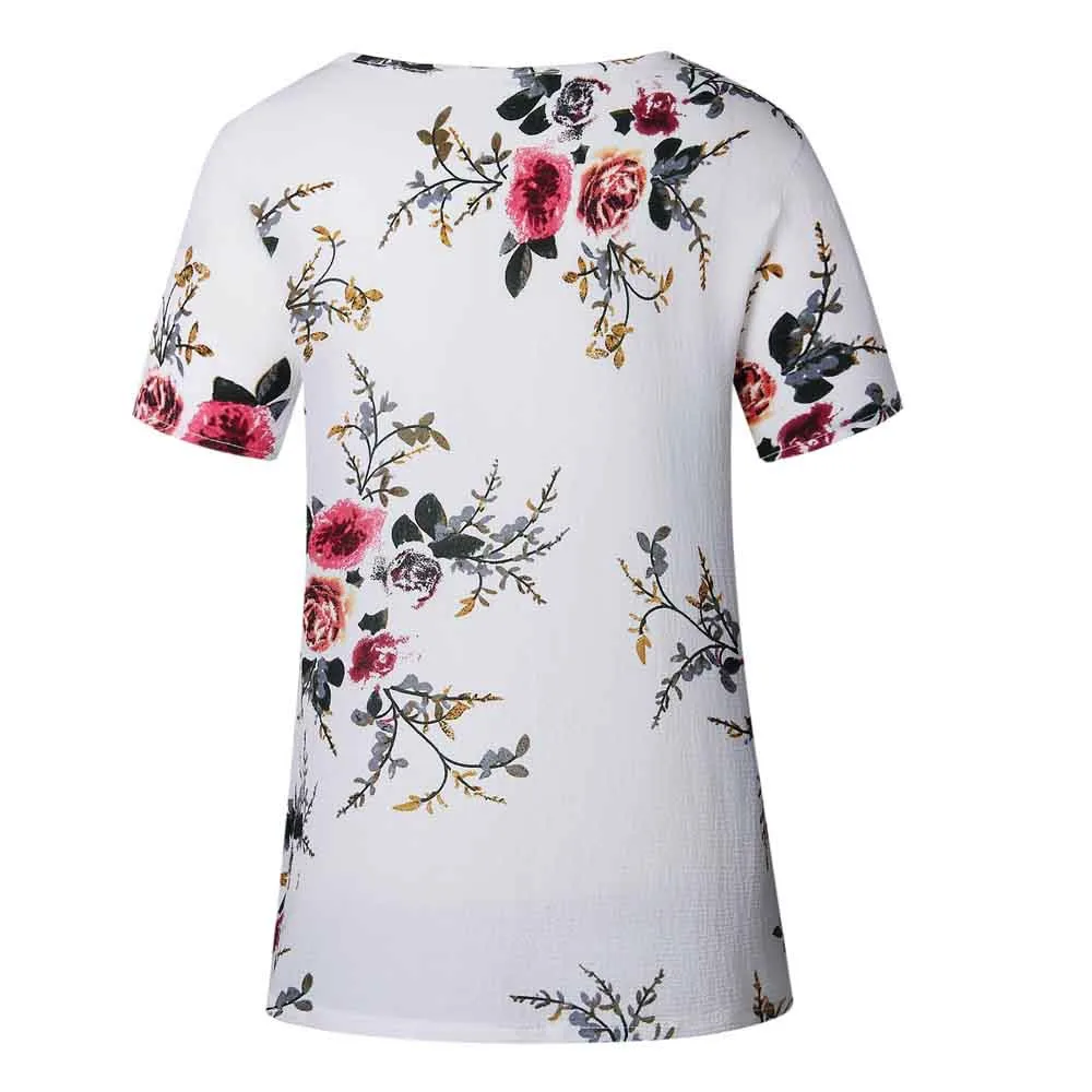 Женская Сексуальная Повседневная футболка с цветочным принтом размера плюс, топы с коротким рукавом, женская короткая футболка#28