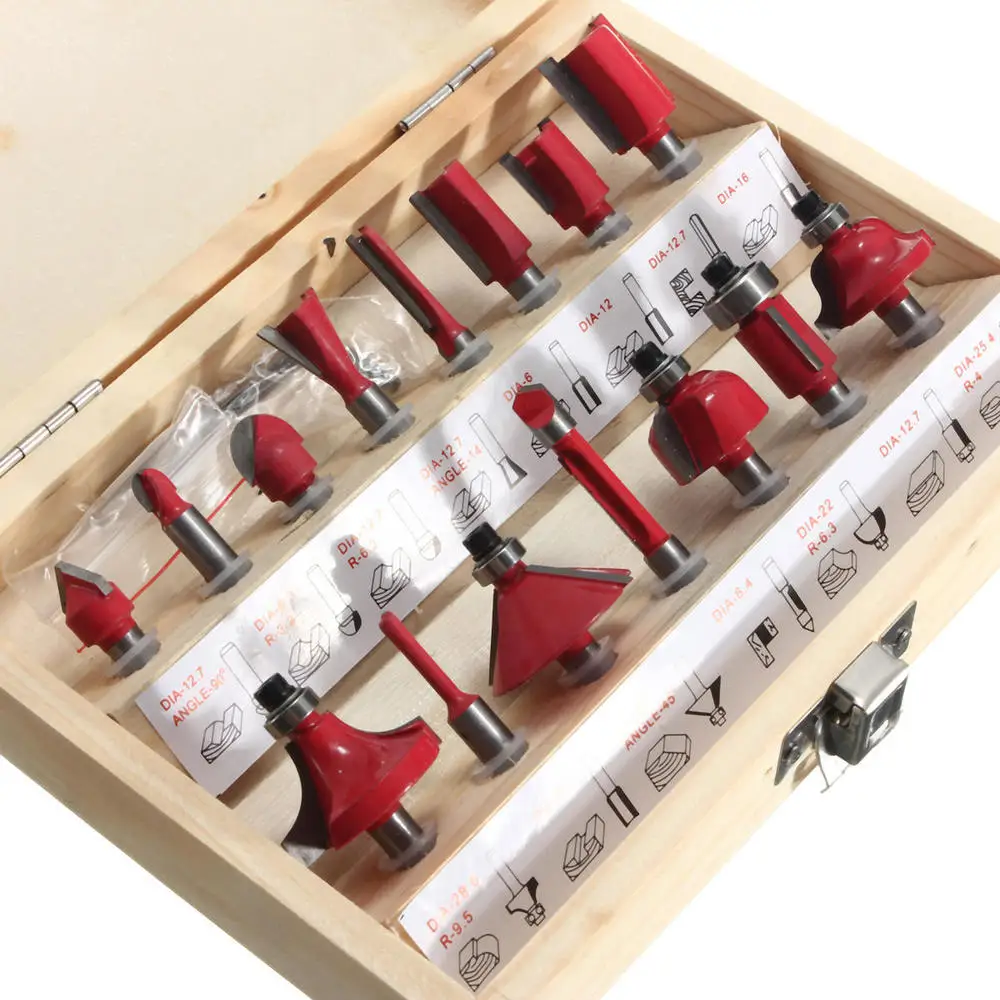 

JUSTINLAU 15pcs/set Woodworking Milling Cutters 1/4mmShank Carbide Router Bit For Wood Cutter Engraving Cutting Tools