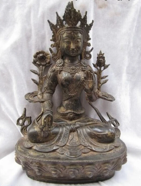 

xiuli 002822 Tibet Fane Temple Pure Old bronze White Tara Kwan-Yin Bodhisattva Buddha statue