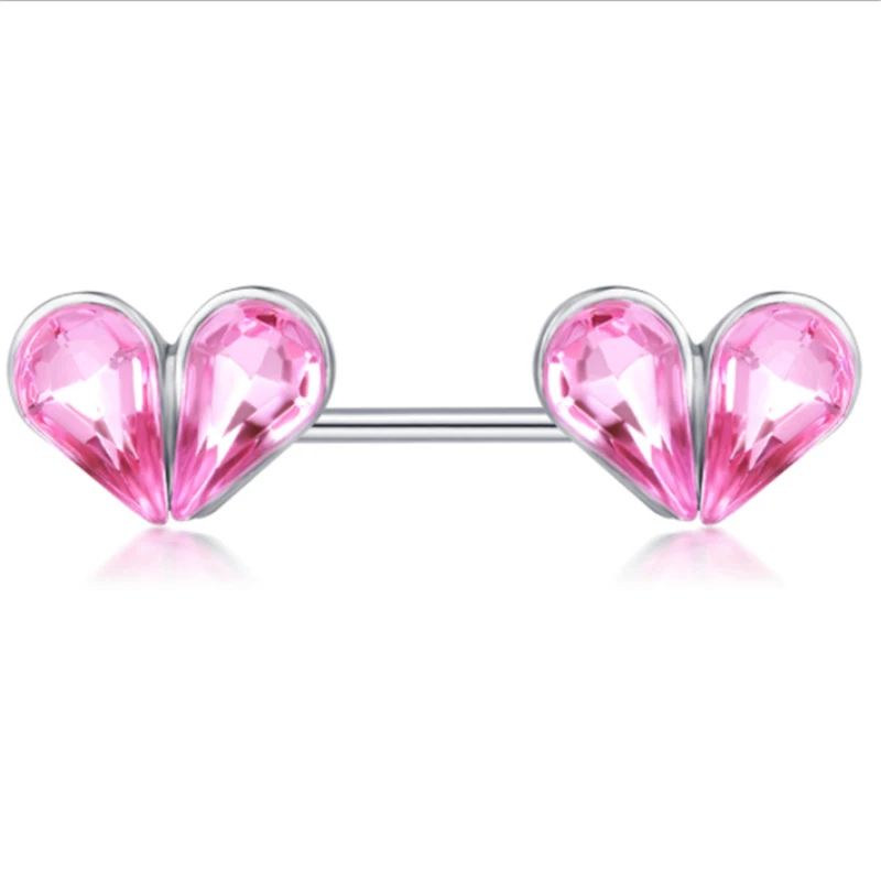 

2pcs stainless steel double heart nipple piercing rings women punk crystal nipple rings bar stud adult body piercing jewelry