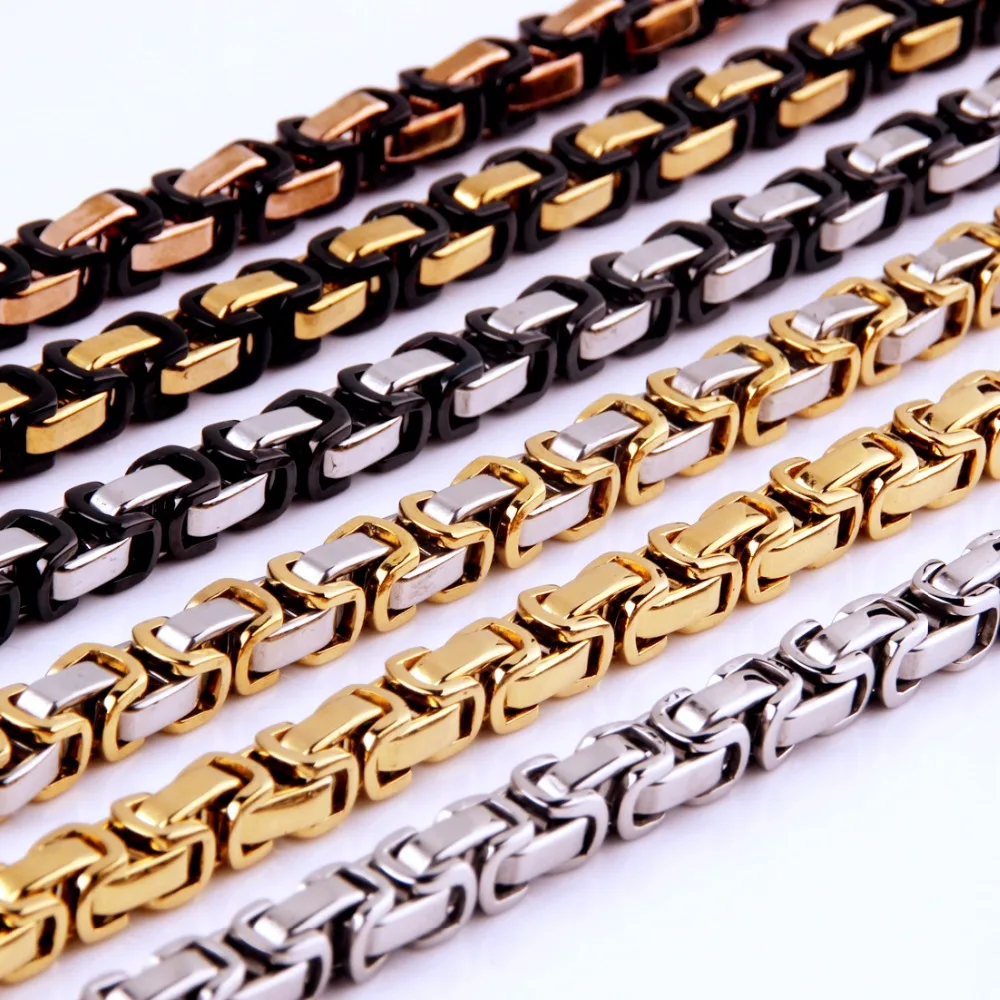 

4mm 5mm 8mm Wide Silver Gold Black Color Stainless Steel Byzantine Box Chain Necklace Or Bracelet Mens 7-40" Free Choose Jewelry