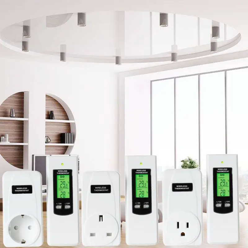 

New Remote Control Wireless Plug in Thermostat Hydroponic RF Heating & Cooling Temperature Controller EU/UK/US Plug qiang